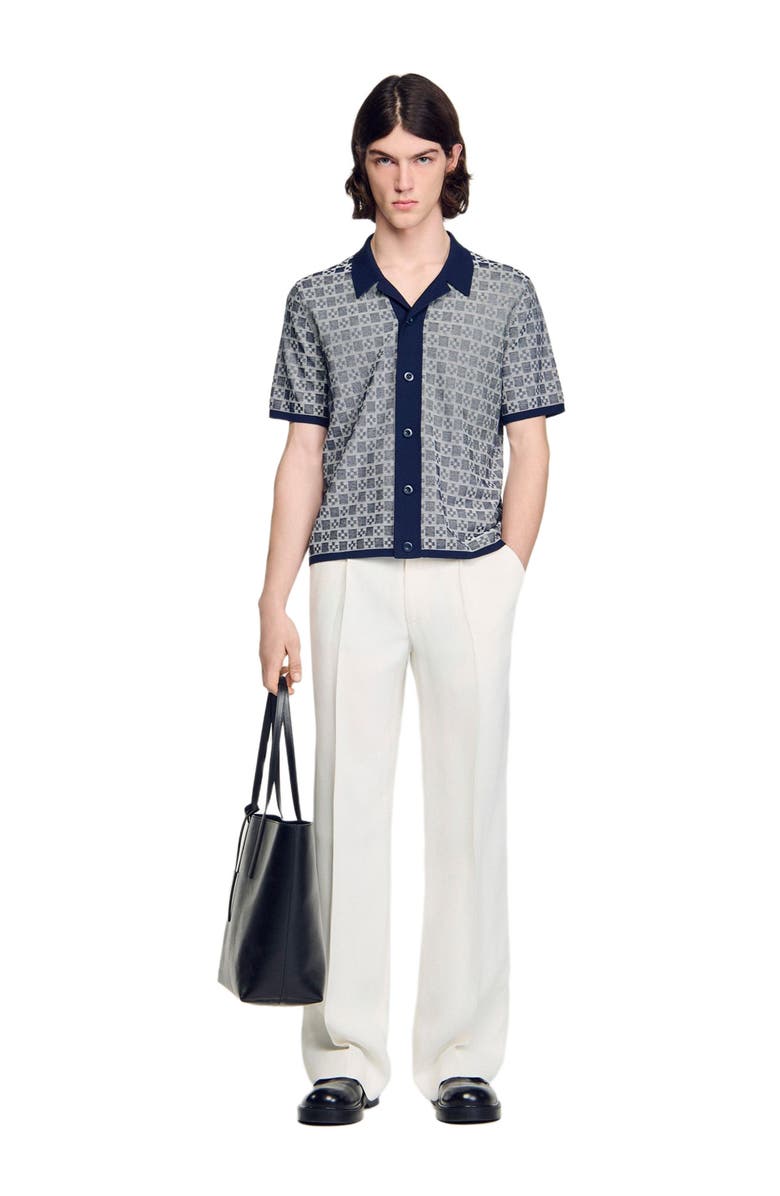 SANDRO Square Cross jacquard shirt, Alternate, color, Navy Blue