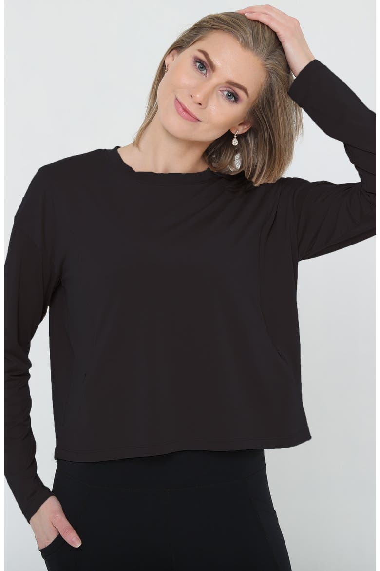 Abigail Long Sleeve Nursing Pullover, Alternate, color, Noir