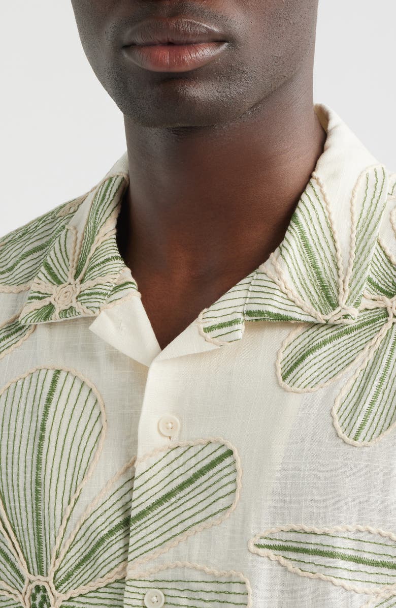 Corridor Floral Appliqué Camp Shirt, Alternate, color, Natural