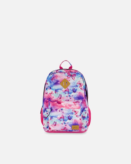 Deux Par Deux Girl's Backpack Butterflies On Multicolored And Vibrant Pink Background In Multicolored And Vibrant Pink