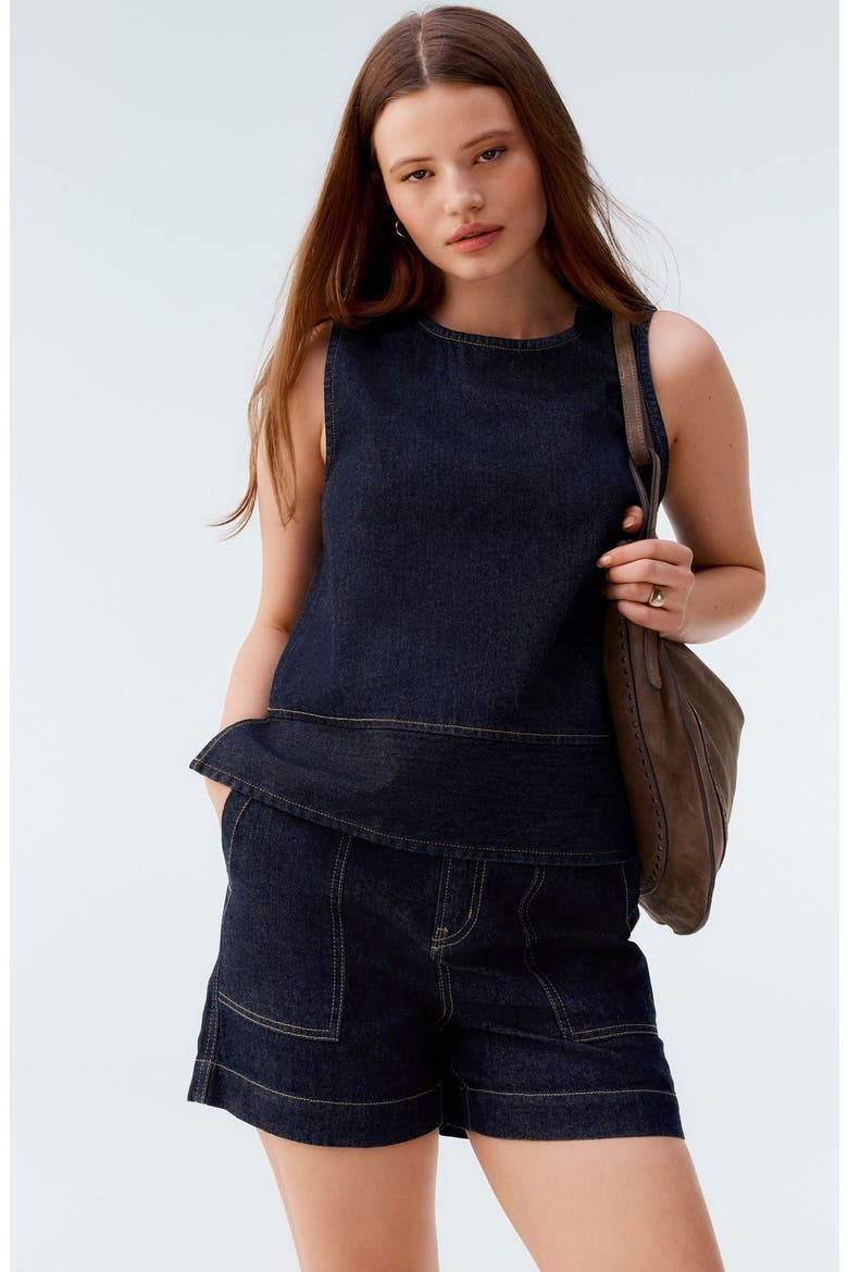 Utility Denim Shorts, Alternate, color, BLUE