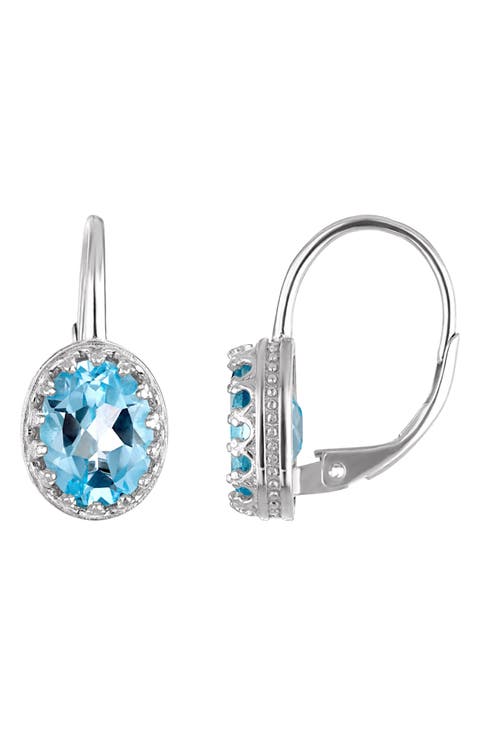 Sterling Silver Oval Gemstone Drop Earrings