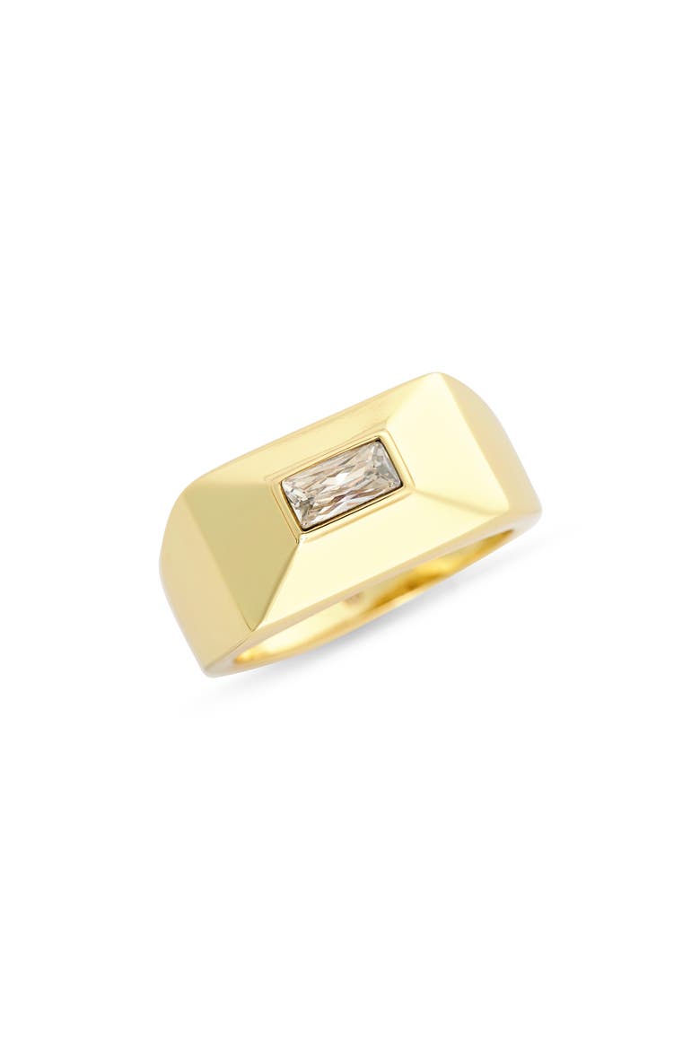 Baguette CZ Signet Ring, Main, color, CLEAR/ GOLD