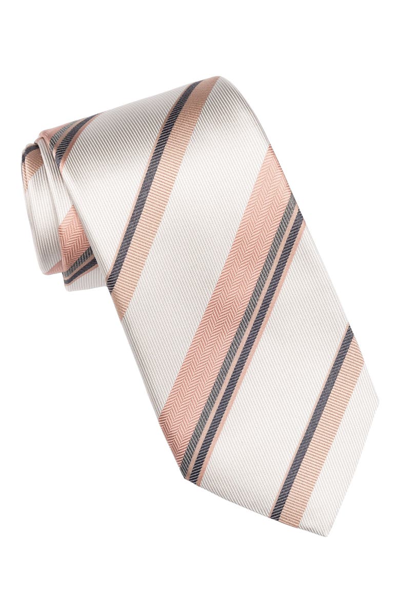 Elizabetta Taormina - Extra Long Silk Jacquard Tie for Men, Main, color, Blush And Pale Grey
