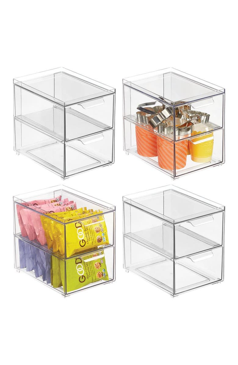 mDesign 2-Drawer Stackable Organizer for Kitchen or Pantry - Set of 4 - Clear, Main, color, Clear