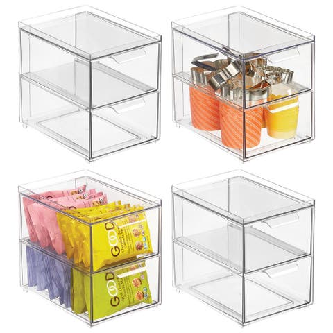 2-Drawer Stackable Organizer for Kitchen or Pantry - Set of 4 - Clear