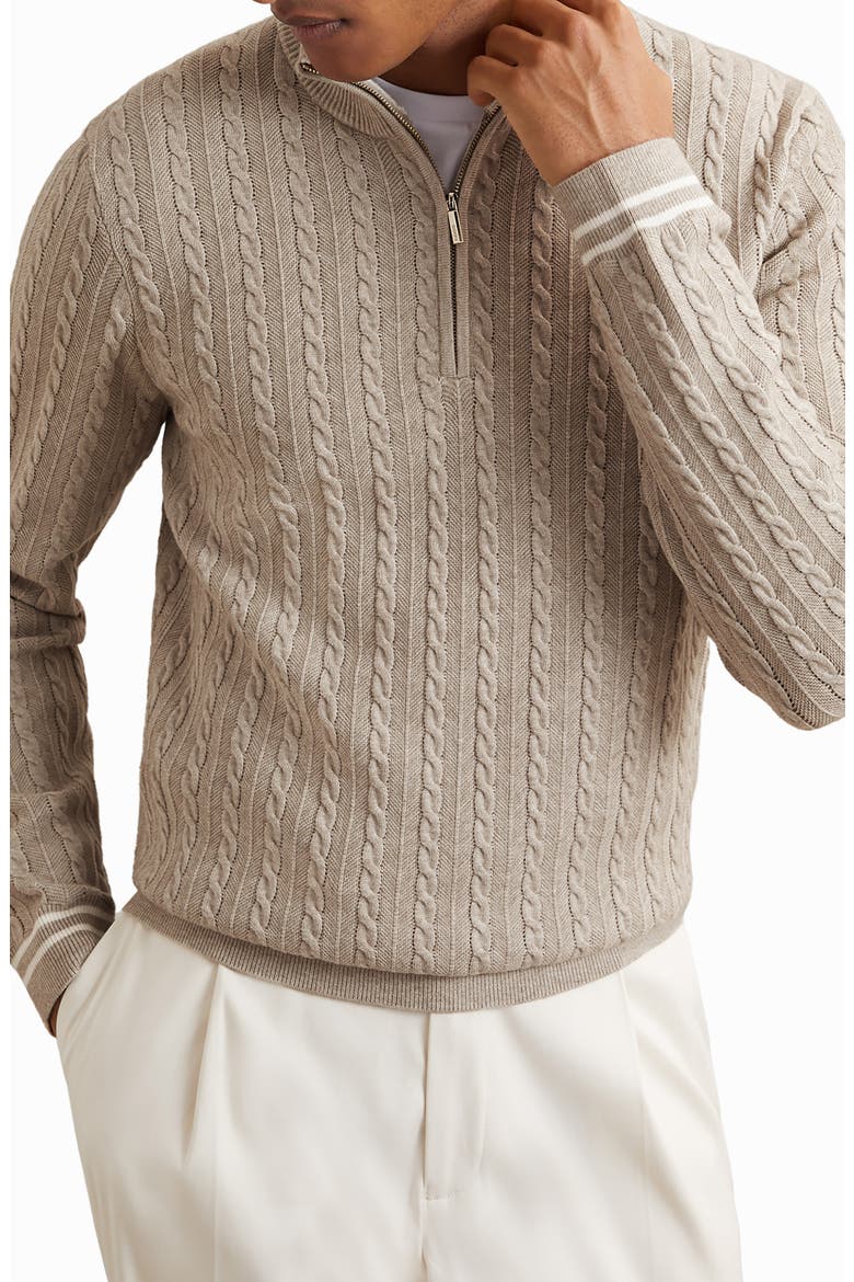 Tuscano Cable Quarter Zip Sweater, Alternate, color, OATMEAL BROWN