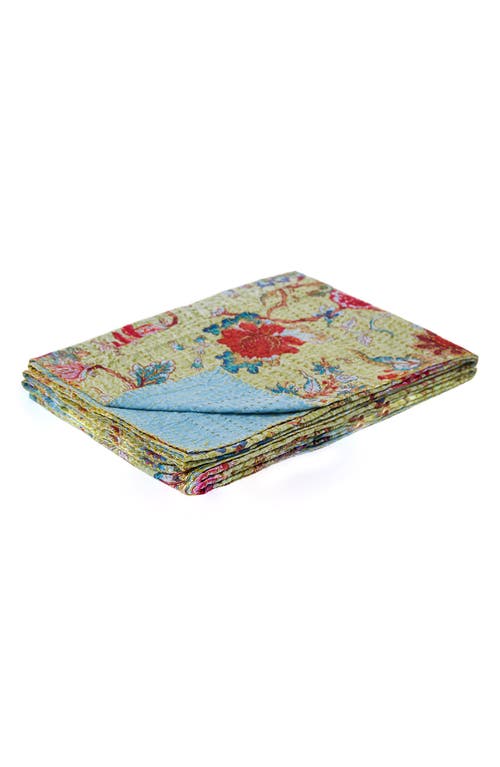 Taj Hotel Vintage Cotton Kantha Throw Blanket In Multi Green