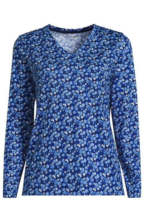 Lands' End Supima Cotton Long Sleeve V-neck T-shirt In Blue