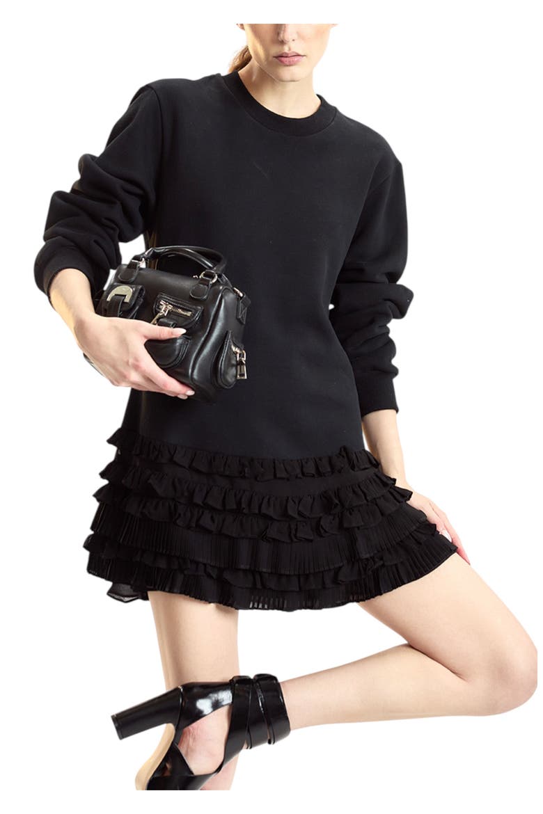 Sweatshirt Georgette Ruffle Combo Dress, Alternate, color, Black