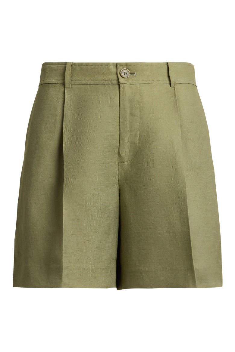 Pleated Linen Blend Twill Shorts, Alternate, color, LIGHT AGAVE GREEN