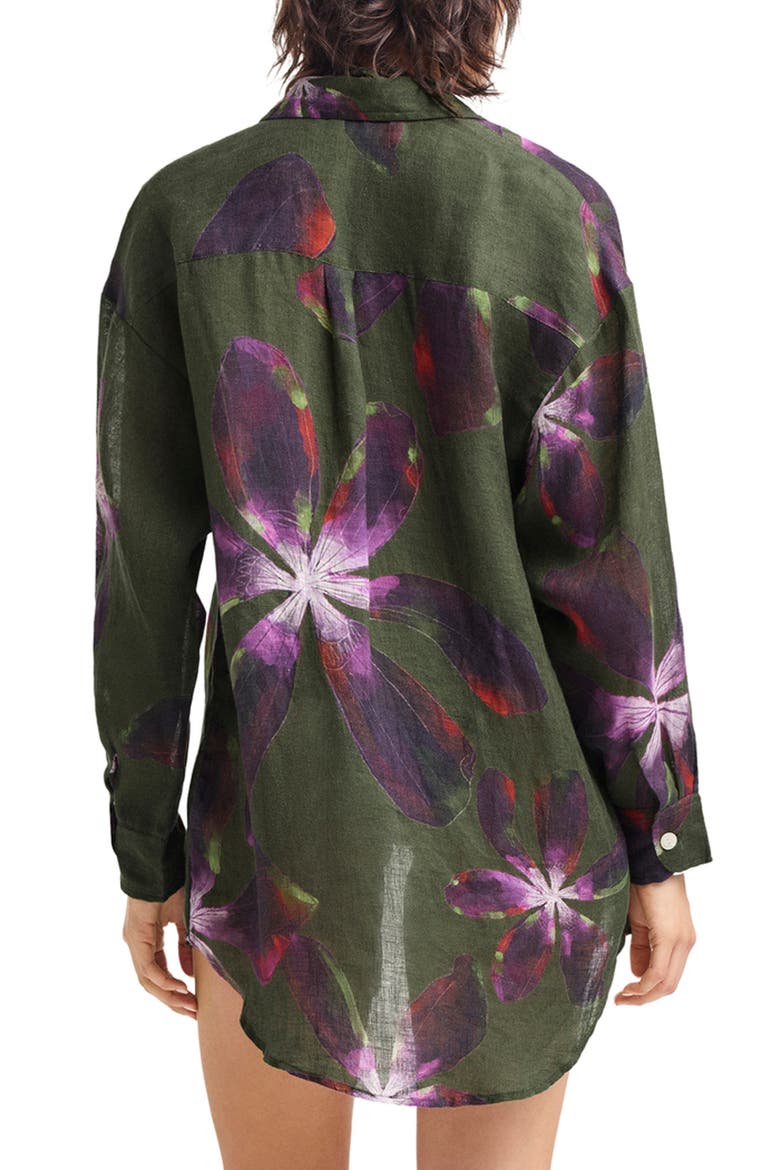 Playa Oversize Linen Cover-Up Shirt, Alternate, color, WATERCOLOR ORCHID