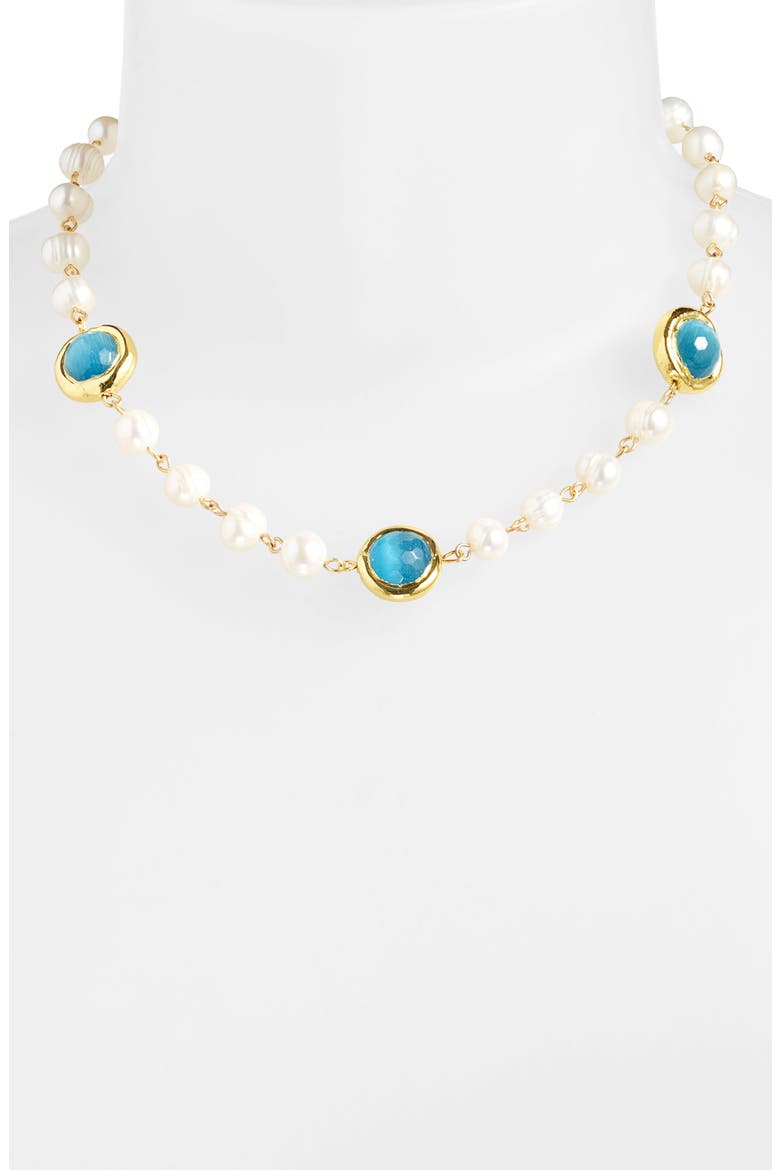 Crystal Station Cultured Pearl Necklace, Alternate, color, GOLD