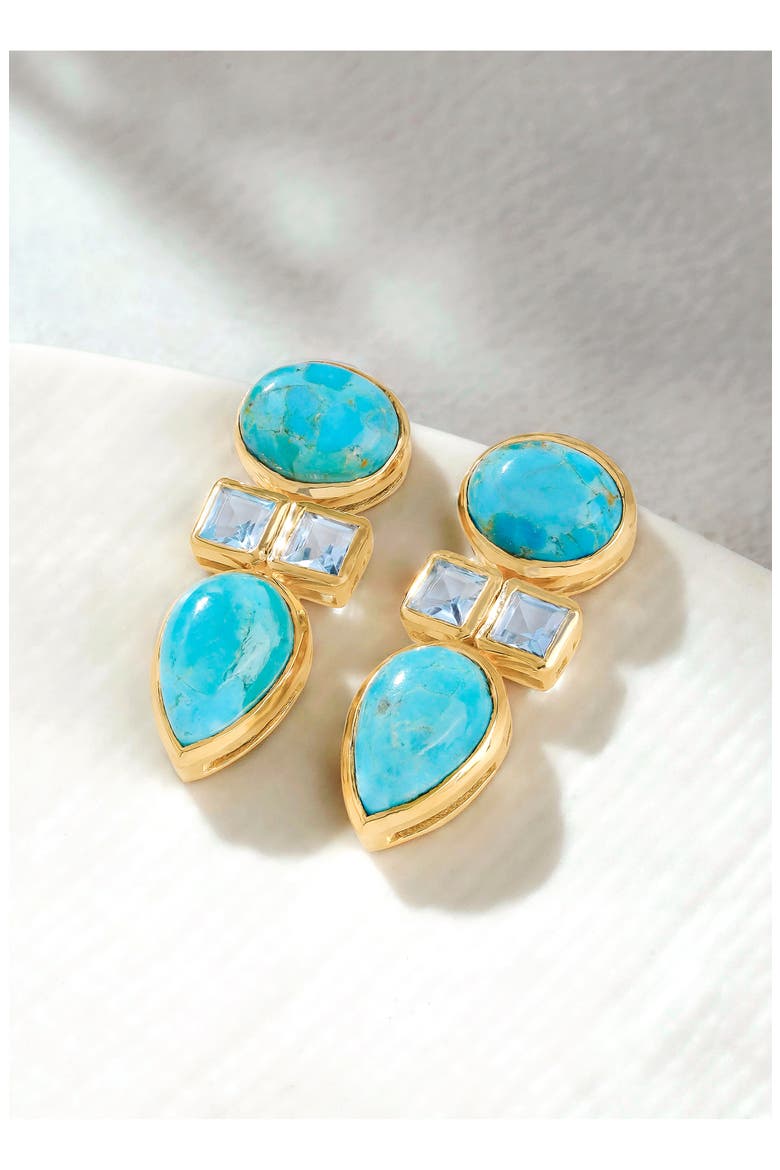 Stabilized Turquoise & Topaz Drop Earrings, Alternate, color, BLUE
