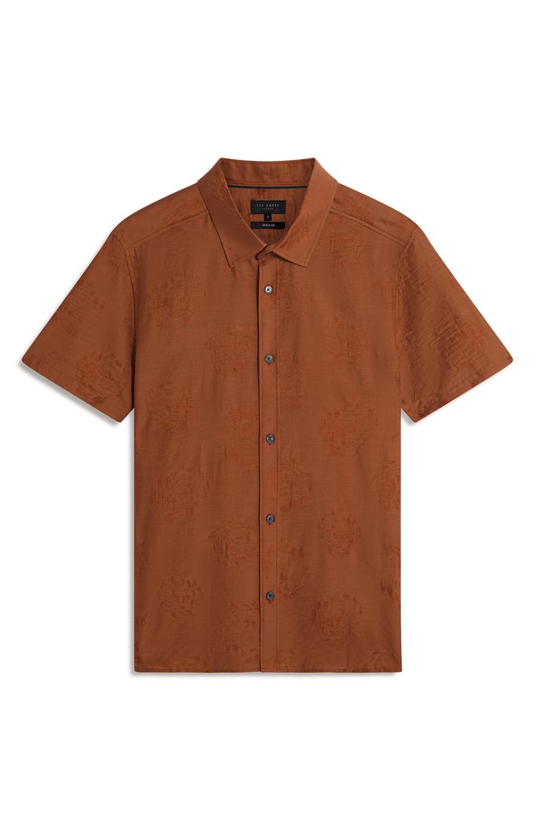 Ted Baker Fabiane Floral Jacquard Short Sleeve Button-Up Shirt, Alternate, color, Brown-Red