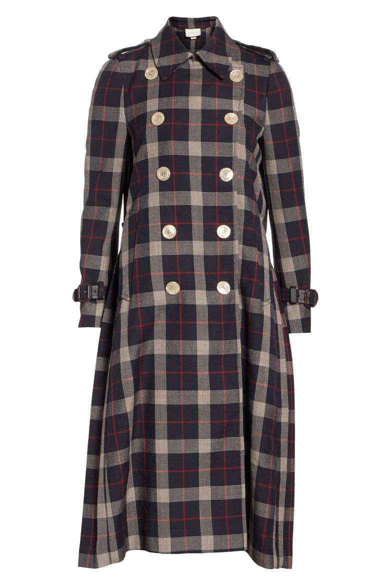 Oversize Check Pleated Back Coat, Alternate, color, INK/ RED/ ROSE BUD