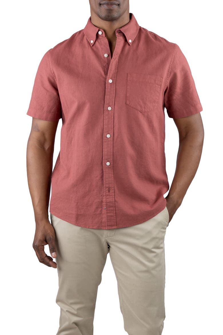Puretec Linen Cotton Button-Up Shirt, Main, color, CANYON RED