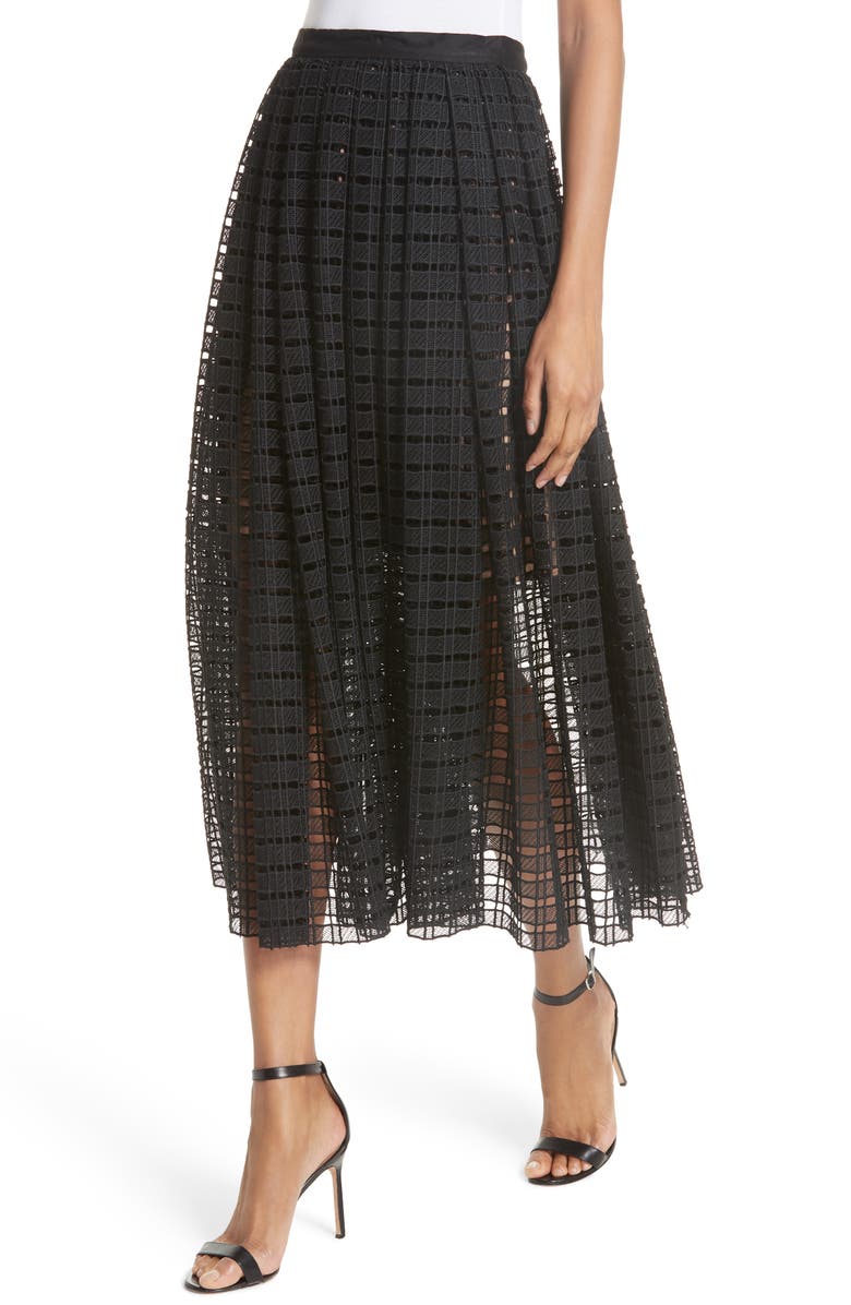 Tracy Reese Lace Mesh Midi Skirt, Alternate, color, 