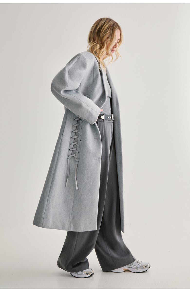 NASTY GAL Premium Corseted Detail Maxi Coat, Alternate, color, Grey