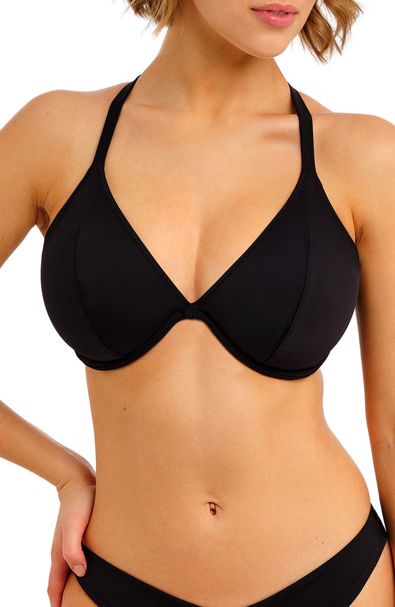 Freya Jewel Cove Underwire Plunge Bikini Top, Alternate, color, Plain Black