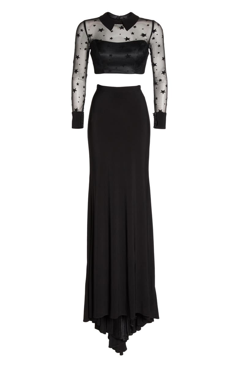 Mac Duggal Star Mesh Two-Piece Gown, Alternate, color, 