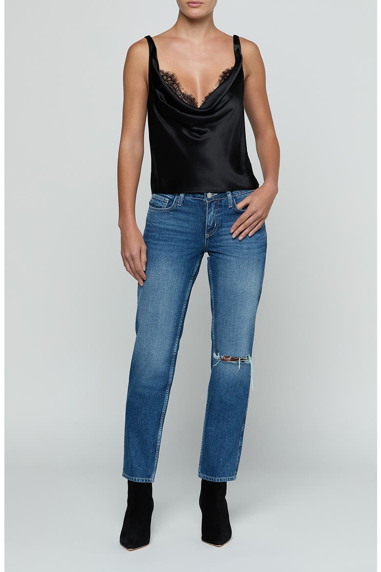 Evadne Cowl Neck Silk Tank, Alternate, color, BLACK