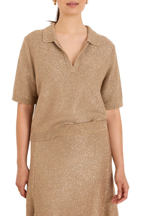 Anytime Sequin Polo Sweater