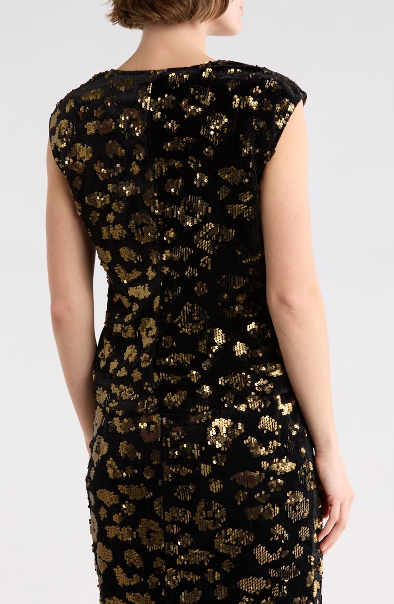 T Tahari Cowl Neck Cap Sleeve Sequin Top, Alternate, color, Black/ Gold Sequins