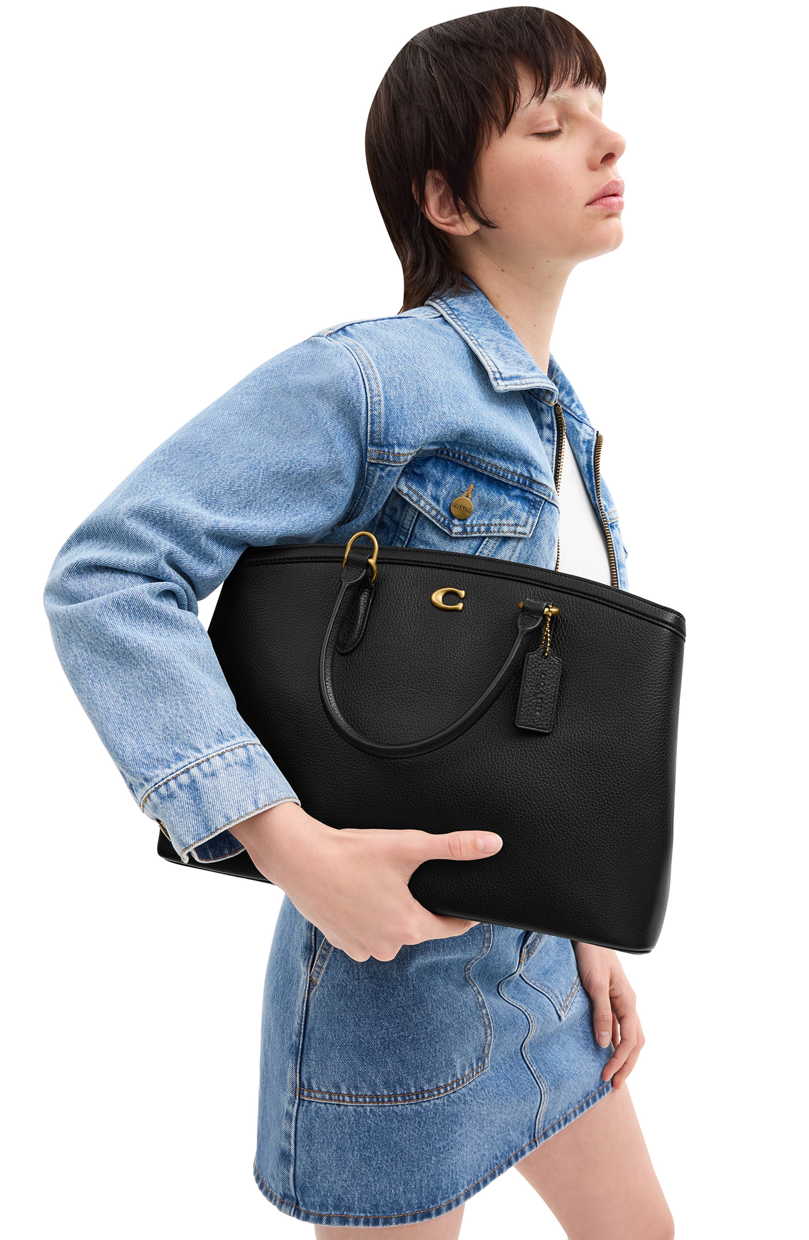 COACH Refined Pebble Leather Tote, Alternate, color, Black