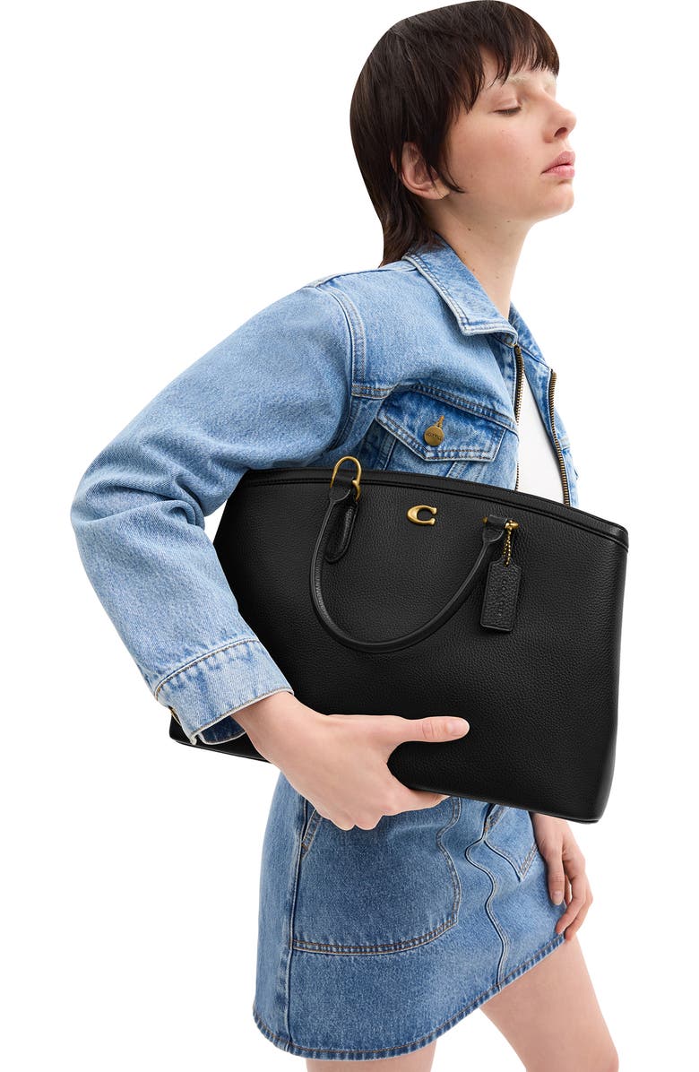 COACH Refined Pebble Leather Tote, Alternate, color, Black