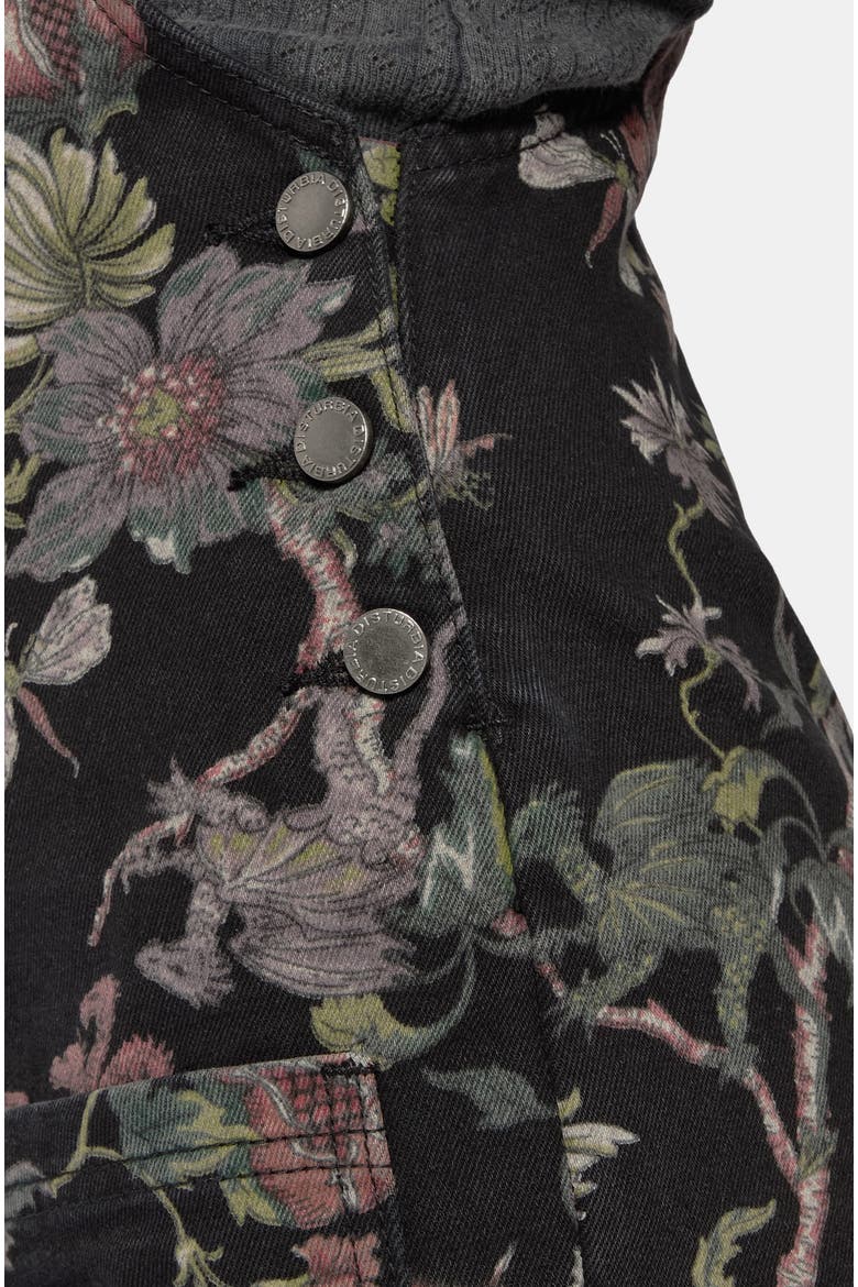 Poison Eden Print Denim Dungaree Overall, Alternate, color, Black
