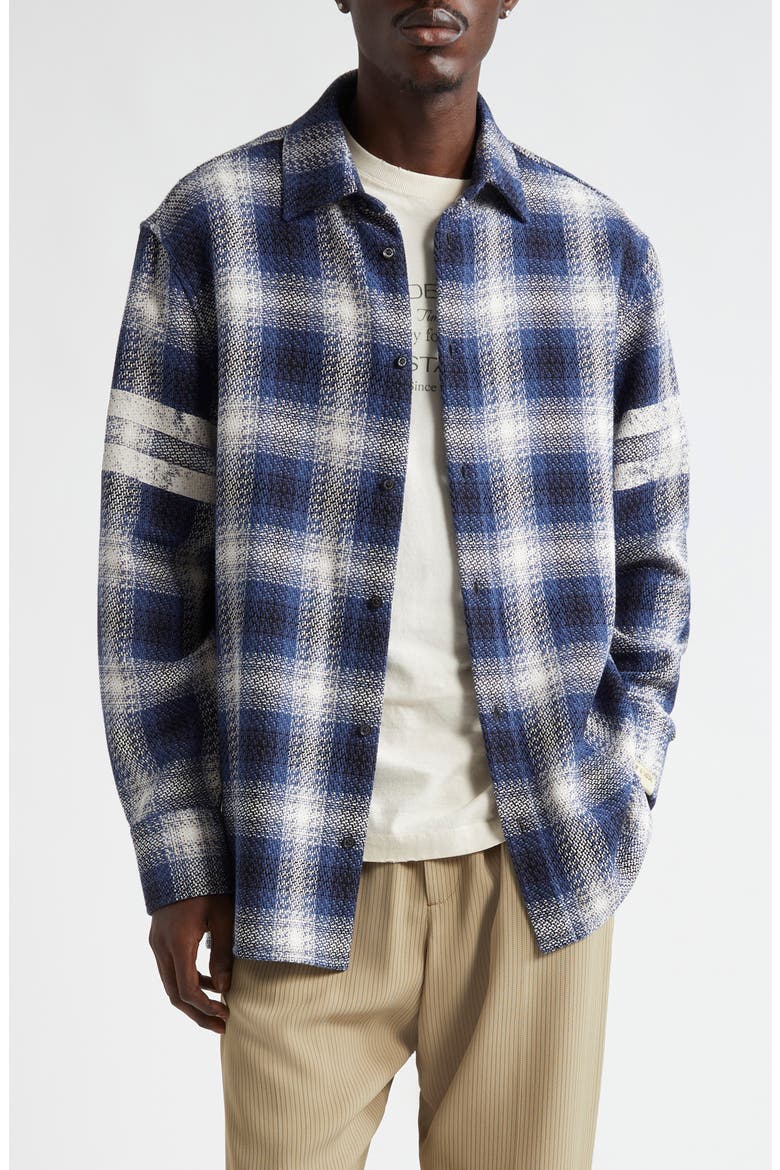 Journey Nolwenn Plaid Button-Up Overshirt, Main, color, ICE/ INDIGO