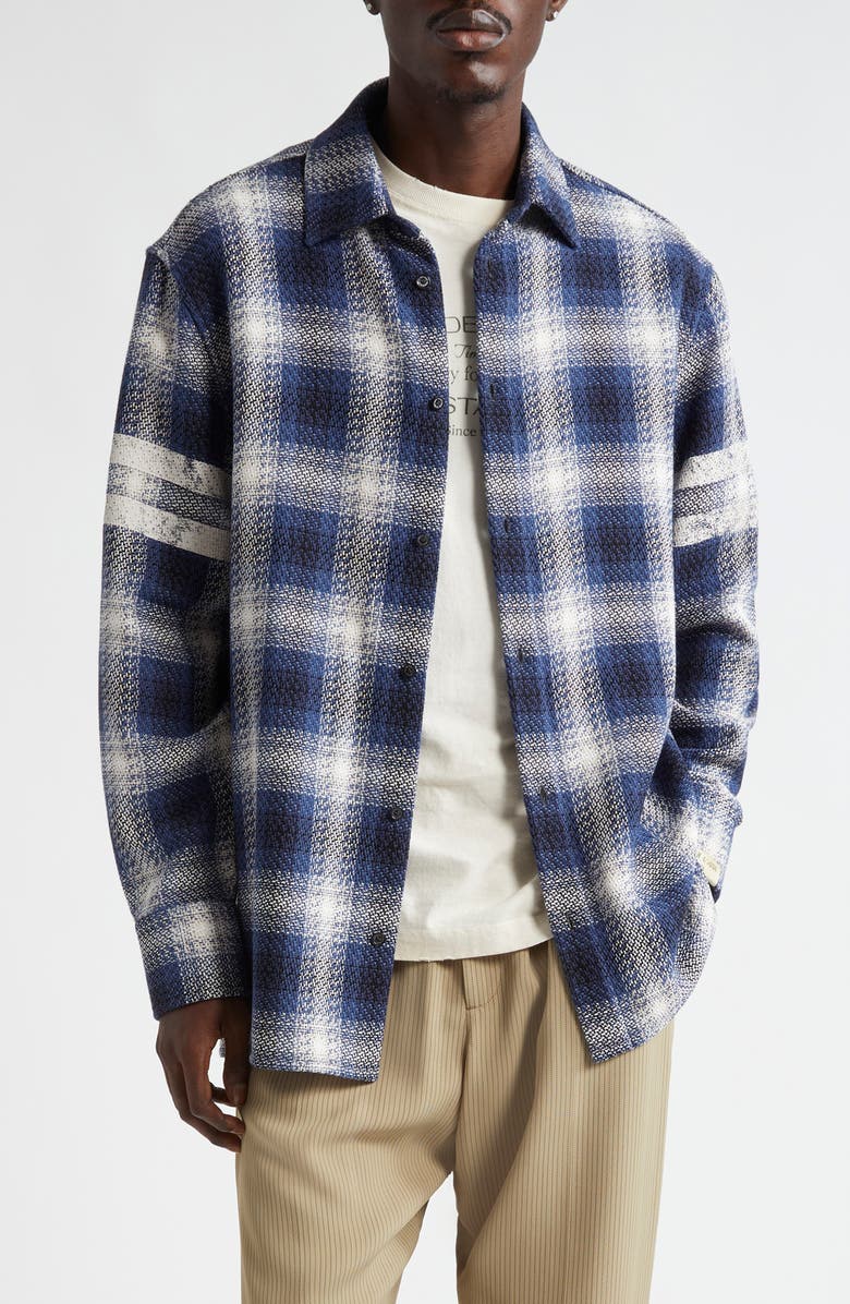 Golden Goose Journey Nolwenn Plaid Button-Up Overshirt, Main, color, Ice/ Indigo