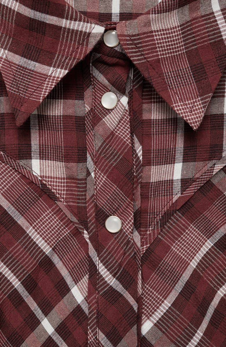 MANGO Plaid Snap-Up Shirt, Alternate, color, Burgundy