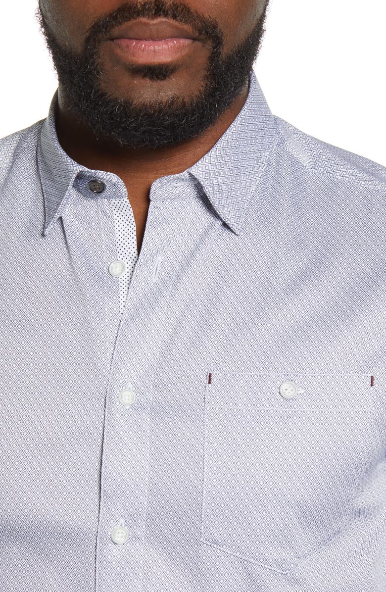 Ted Baker London Slim Fit Geo Print Short Sleeve Button-Up Shirt, Alternate, color, 