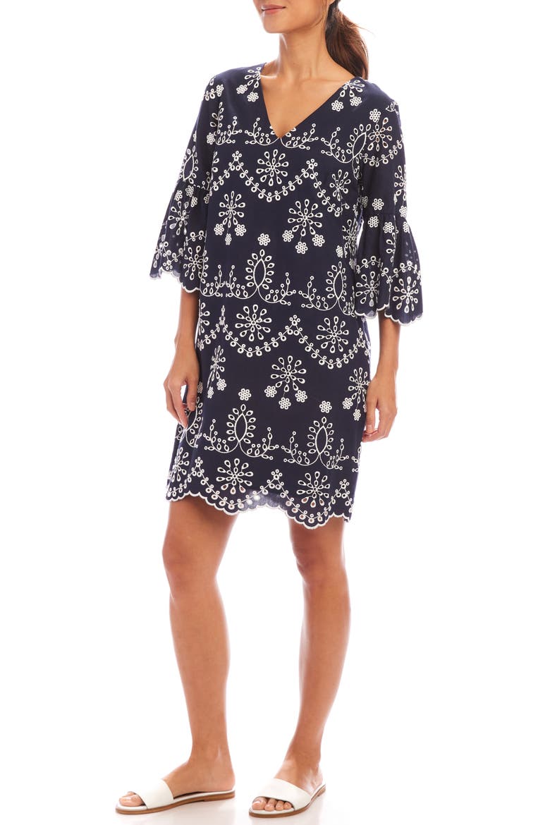 Embroidered Flare Sleeve Minidress, Alternate, color, NAVY