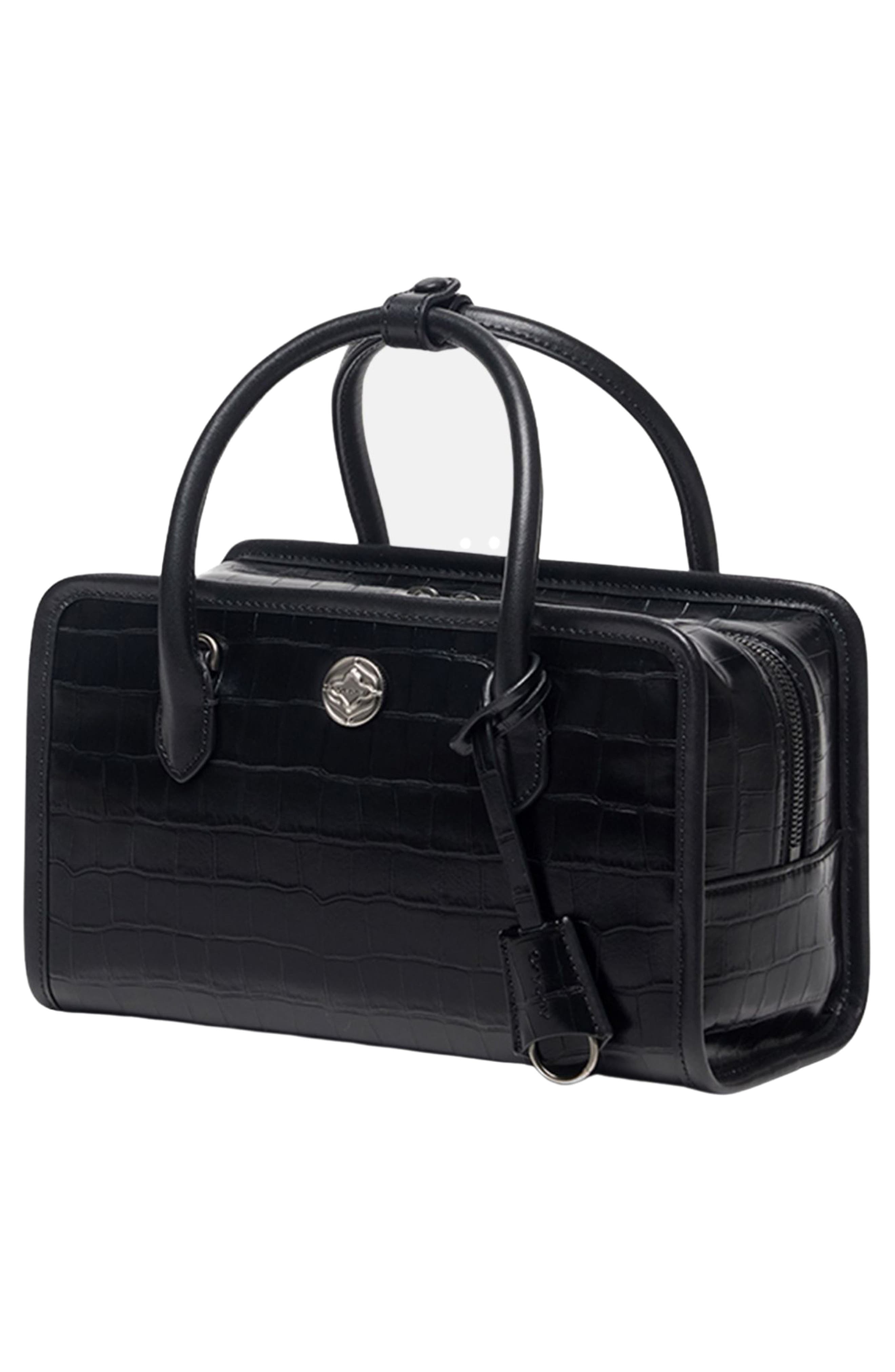Claude Leather Satchel, Alternate, color, CROCO BLACK
