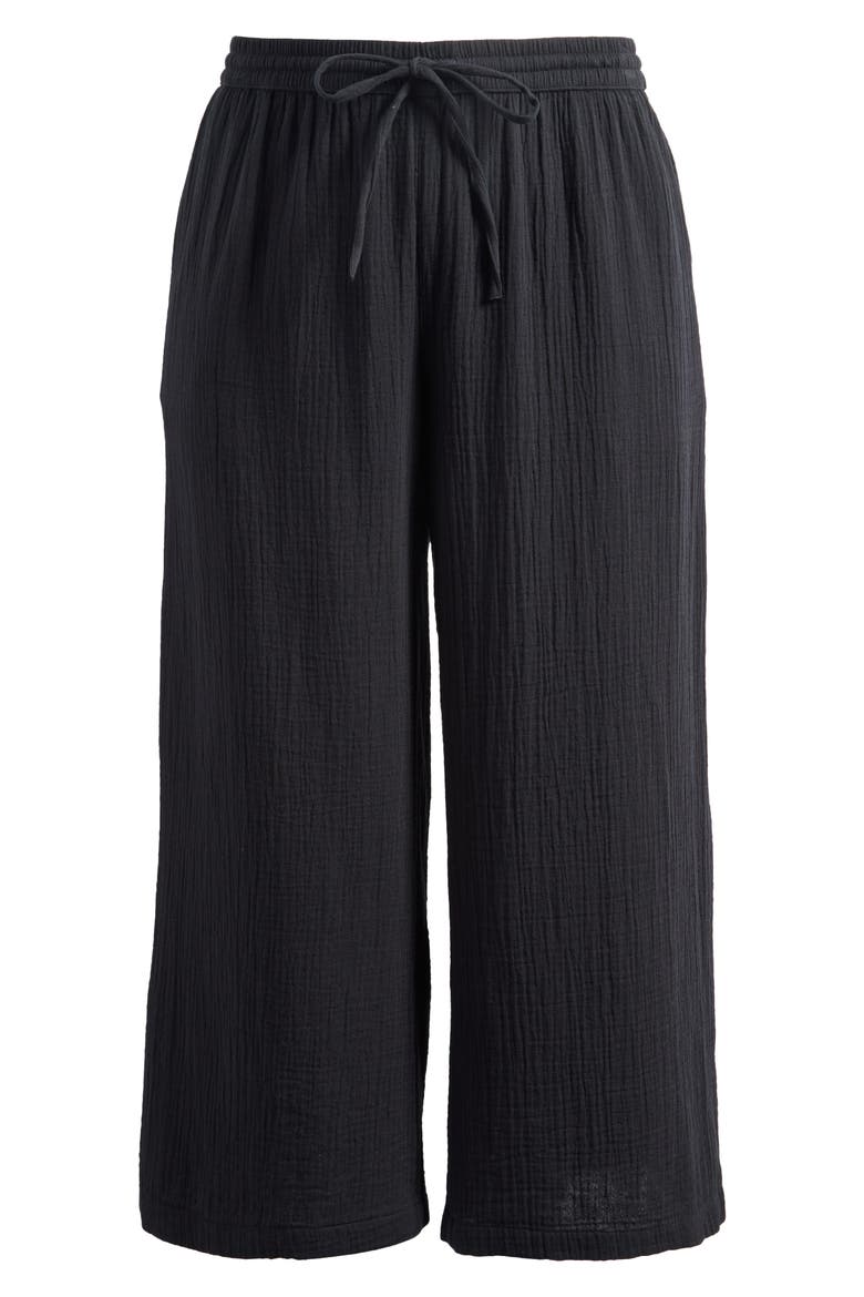 Wide Leg Crop Cotton Gauze Pants, Alternate, color, BLACK