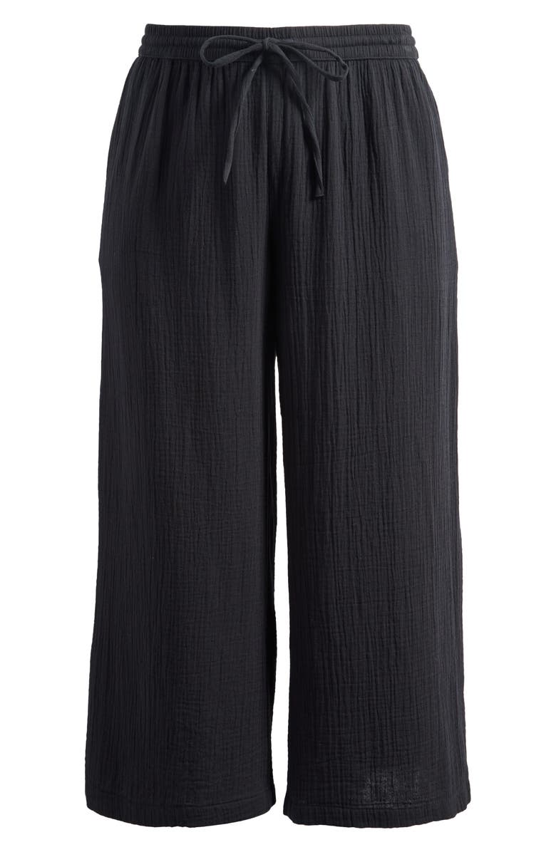 Caslon<sup>®</sup> Wide Leg Crop Cotton Gauze Pants, Alternate, color, Black