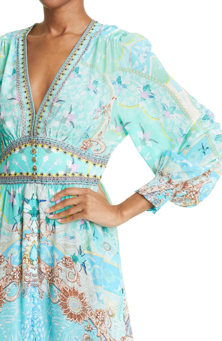 Camilla Turn Back Time Embellished Long Sleeve Silk Maxi Dress, Alternate, color, 