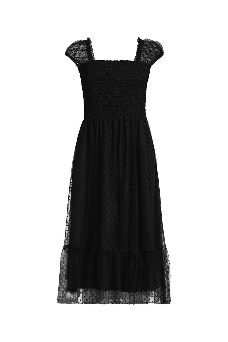 Flocked Chiffon Midi Dress, Alternate, color, Black
