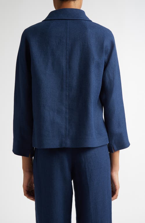 Max Mara Monia Linen Blend Crop Jacket In Navy