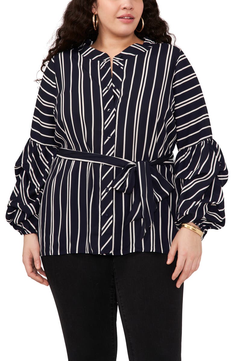 Vince Camuto Stripe Balloon Sleeve Button-Up Top, Main, color,