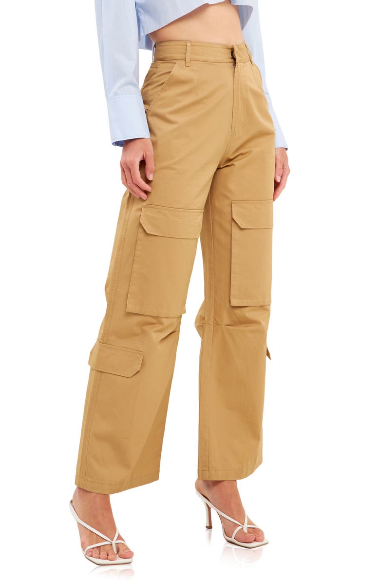 English Factory Wide Leg Cargo Pants, Alternate, color, Camel