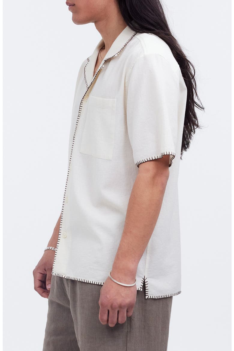 Textured Gauze Easy Short Sleeve Button-Up Shirt, Alternate, color, PARCHMENT