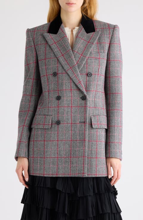 Double Breasted Plaid Virgin Wool Blazer