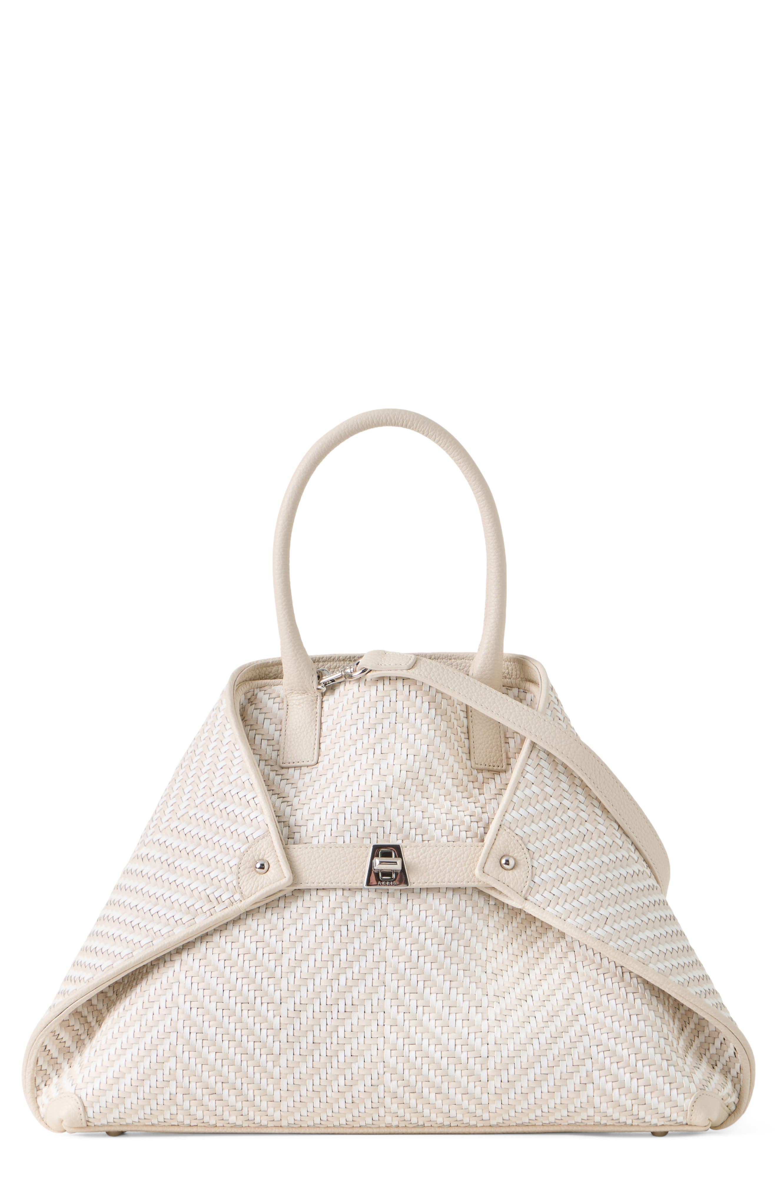Akris Small AI Woven Leather Tote, Main, color, Ecru Alabaster