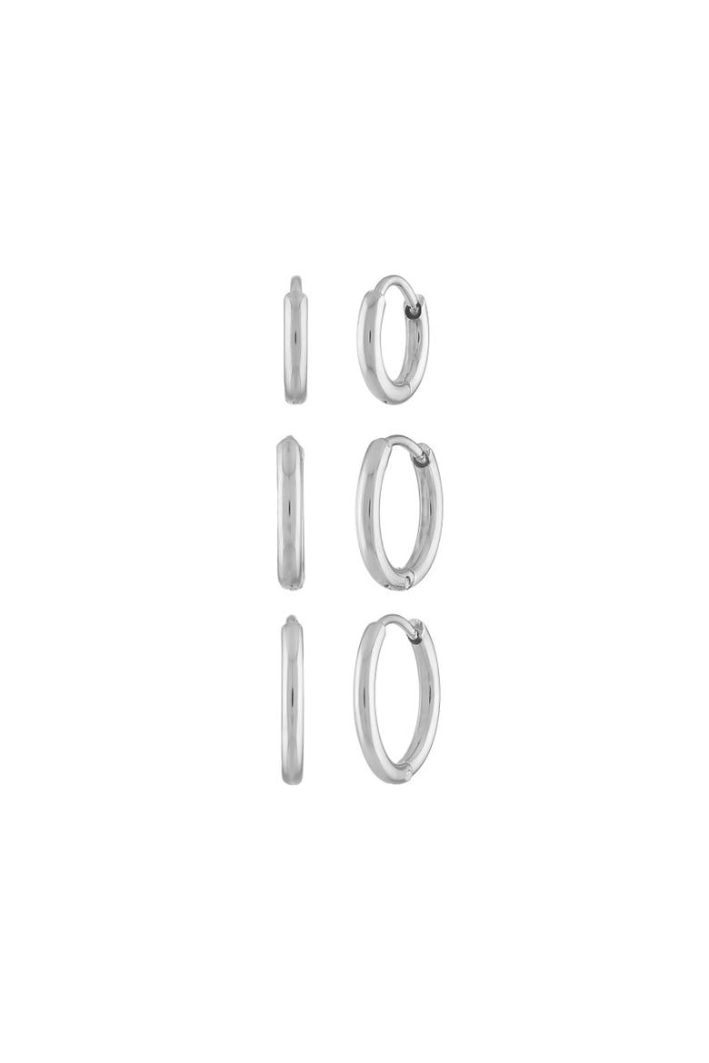 Set of 3 Huggie Hoops, Main, color, Silver