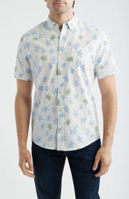 Reyn Spooner Honu Holoholo Turtle Print Short Sleeve Cotton Blend Button-Down Shirt