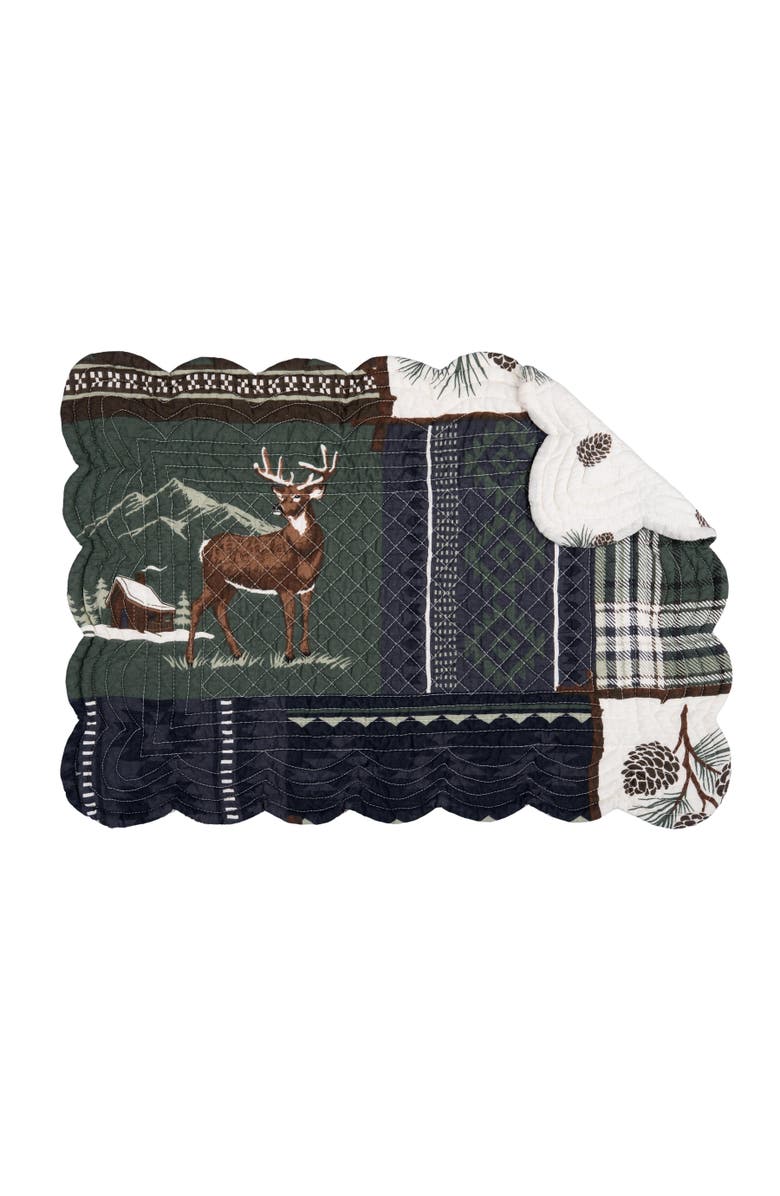 C&F Home Greenstone Pines Scalloped Placemats Set of 6 Black Bear Moose, 13" x 19", Alternate, color, Green